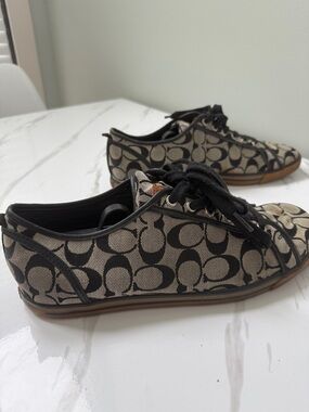 Coach Drake Low-Top Signature Canvas Sneakers in Tan and Black